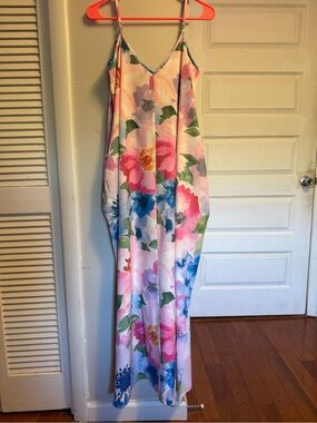 Floral Maxi Slip Dress w/ pockets and side slits - Pastel Multi